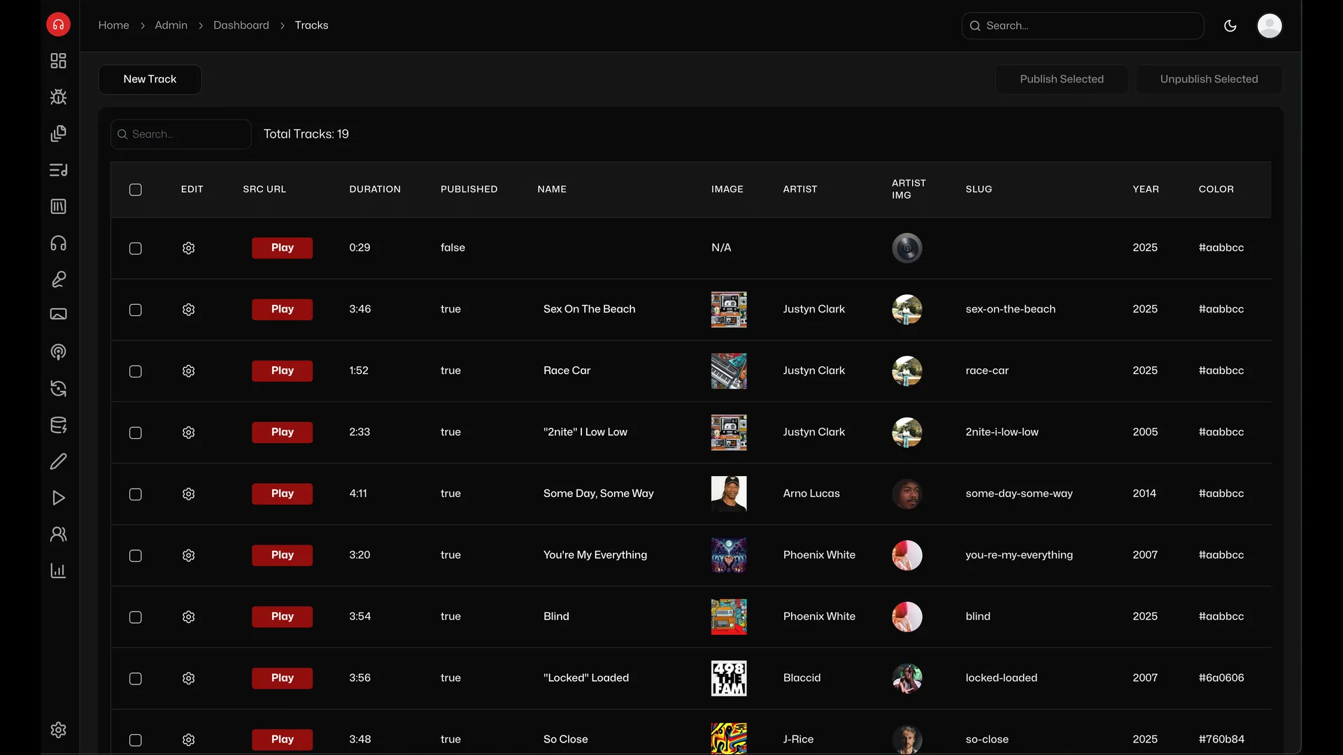 Tracks page